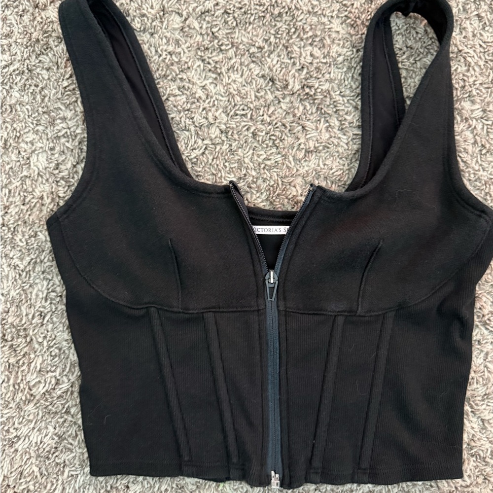Victoria's Secret Black Zippered Cropped Corset Top